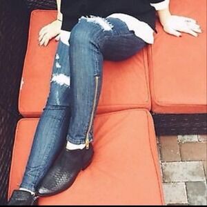 LF Carmar distressed rip knee ankle zip jeans